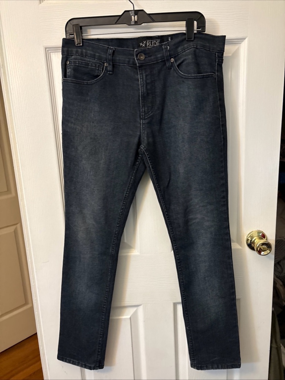 RUDE Men’s Skinny Jeans in Dark Navy Wash
